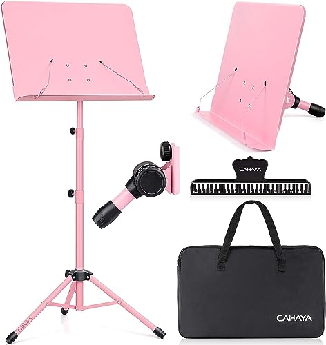 CAHAYA Atril Musica Extensible & Atril Sobremesa 2 EN 1 Soporte para Partituras Plegable con Altura Ajustables de 80 145cm Incluye Bolsa de Transporte y Clip para Partituras Color Rosa Modelo CY0194 1
