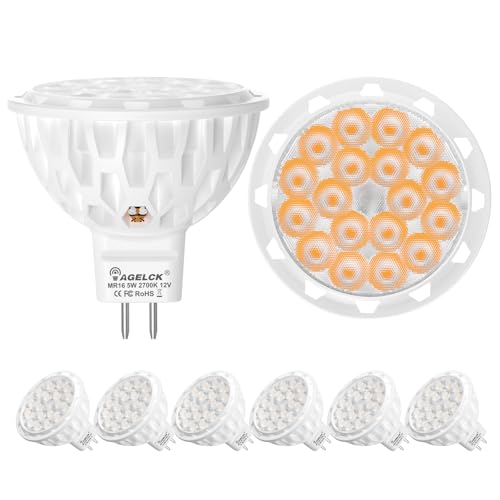 AGELCK Gu5.3 LED Lampen Warmweiß 2700K, MR16 Glühbirne 5W ersetzt 50 Watt Halogen, Nicht Dimmbar 12V LED Leuchtmittel, Flimmerfrei Strahler Mit Abstrahlwinkel 36 Grad Spot, 6 stück (neues Upgrade)