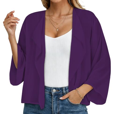 Image of Womens Summer Tops Short Shrugs Kimono Cardigans Casual Chiffon Bolero Jackets 2026