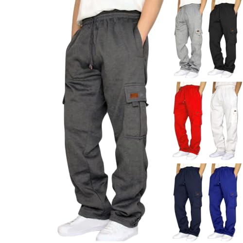 Fleece Cargo Sweatpants Wide Leg Drawstring Plus Size Joggers Pants