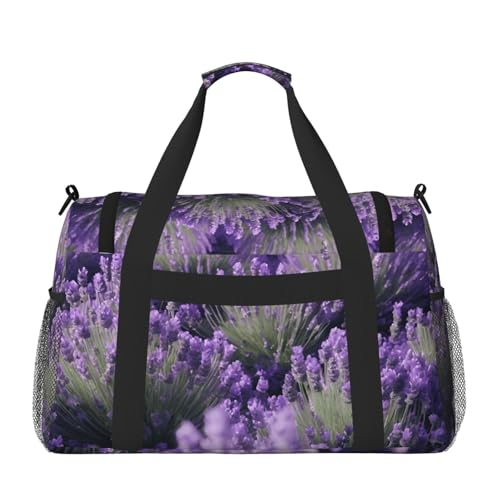 Lavender flower Print Foldable Carry On Tote Large Capacity Hand Carry Bag for Airplane Weekend Getaways2