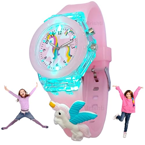Image of Brishti 3D Cartoon Character Multicolored Glowing Digital Light and Girl's Analogue Wrist Watch | Unique 3D Cute Cartoon Character on Strap | Soft Silicone Strap | Suitable for Age 3-12 Year Kids
