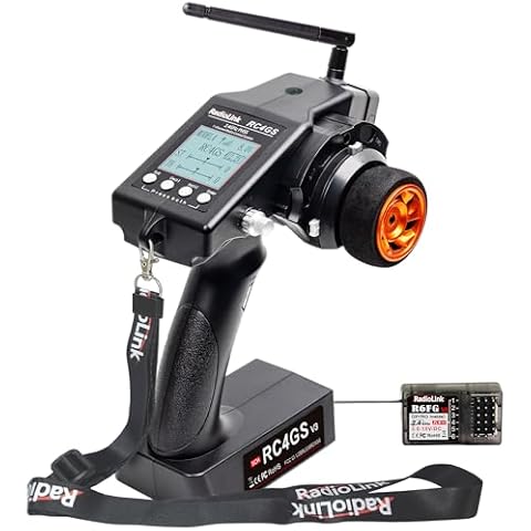 Radiolink RC4GS V3 5 Channels RC Transmitter and Receiver, 2.4GHz Surface Remote Controller R6FG Gyro RX Combo, 30 Models Storage for RC Crawler, Drifting, Bash, Buggy Cars and Boats Cover
