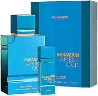 Al Haramain Amber Oud Eau de Parfum u2013 Aqua Dubai u2013 Oud Cologne + ATOMIZER u2013 Men's Perfume for Men: Bergamot, Green Notes, Mandarin, Melon, Pineapple, Amber, Vanilla, Musk, Mens Fragrances (3.33oz)