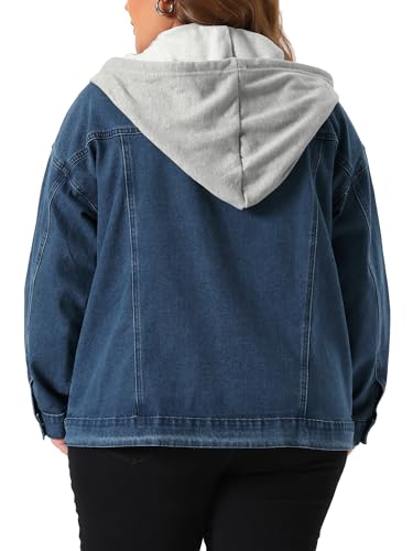 Agnes Orinda Women's Plus Size Denim Jacket with Detachable Hood Oversized Jean Shacket Jackets with Pockets4