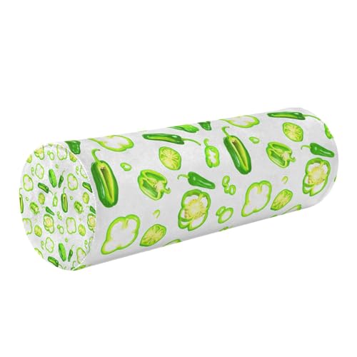 Kigai Green Bell Peppers Cervical Neck Roll Pillow for Sleeping, Memory Foam Cylinder Neck Roll Pillow with Washable Cover
