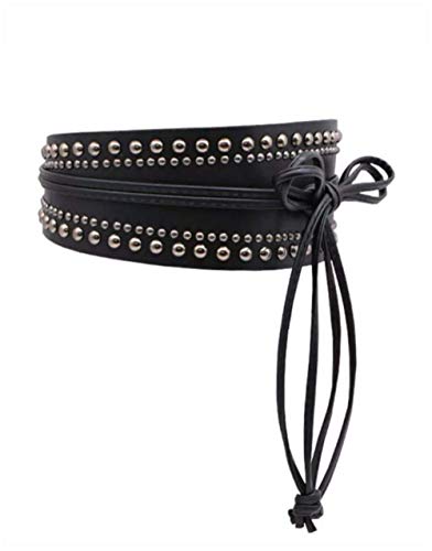 Woman's Black Leather Obi Sash Wrap Tie Plus Size Corset Waist Wide biker Silver studded Leather Belt3