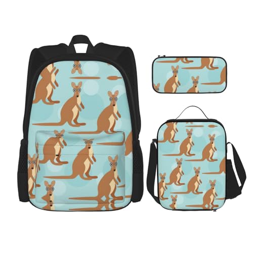 Funny For Kangaroo Zoo Print 3-Piece Set Backpack, Lunch Bag And Pencil Case, For Travel, College, And Daily Use