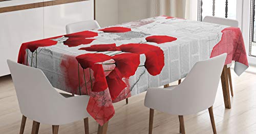 ABAKUHAUS Coquelicot Nappe, Champ Rural Florissant, Linge de Table Rectangulaire pour Salle à Manger Décor de Cuisine, 140 cm x 200 cm, Noix de Coco Rouge Grise
