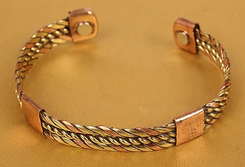 Image of Touchstone Handcrafted Braided Copper Brass Multi Layer Magnetic Hand Forged With Solid High Gauge Tibetan Minimalistic Elegance Bracelet In Two Tones For Men And Women.