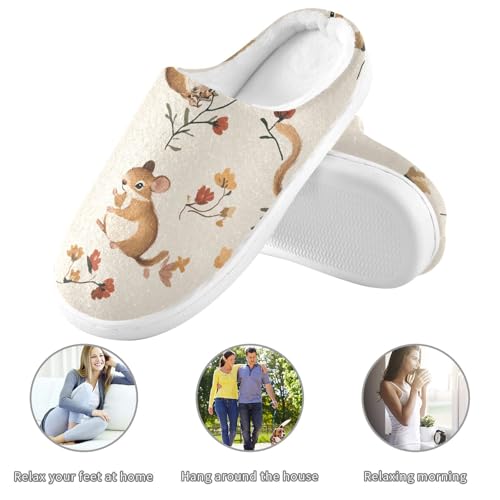 JUNZAN Beauty Squirrel animal Beige Womens House Cotton Slippers Soft Memory Foam Travel Slippers for Bedroom Funny Presents 6-73