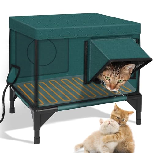 Casa de Gatos con Calefacción Al Aire Libre en Invierno, Casa de Gatos Al Aire Libre Resistente a la Intemperie con Almohadilla Calefactora, Dos Salidas M(53 * 33 * 30cm)