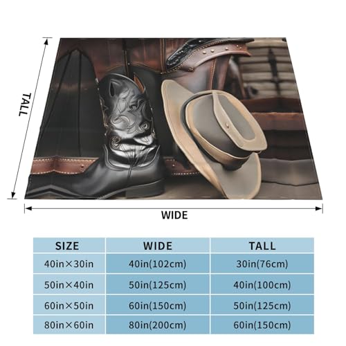 Couverture en flanelle douce ambiance cocooning avec motif cowboy noir