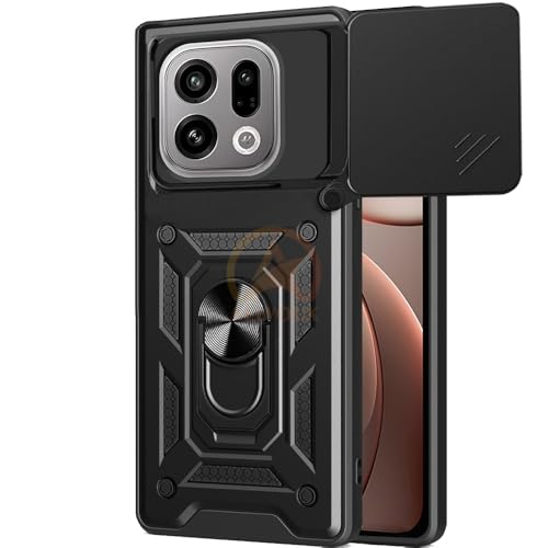 Image of Armor Bumper Back Cover Case for Oppo Find X9 5G Rotating Camera Cover, Ring Holder & Kickstand | Heavy Duty & 360 Degree Protection Oppo Find X9 5G Back Cover (Black)