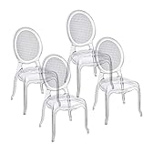 Baroni Home Set di 4 Sedie in Policarbonato Trasparente, Seduta Design Elegante Impilabile e Impermeabile da Soggiorno, Sala da Pranzo, Camera da Letto, 48X46X98, Vienna