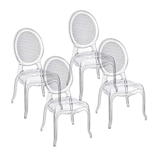 Baroni Home Set di 4 Sedie in Policarbonato Trasparente, Seduta Design Elegante Impilabile e Impermeabile da Soggiorno, Sala da Pranzo, Camera da Letto, 48X46X98, Vienna