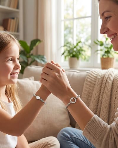 Image of Mother Daughter Bracelets Set for 2 Matching Heart Bracelets for Mother and Daughter to My Mom Bracelet Birthday Mothers Day Gifts for Mom Daughters
