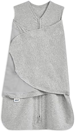 HALO 100% Cotton Sleepsack Swaddle, 3-Way Adjustable Wearable Blanket, TOG 1.5, Heather Grey, Small, 3-6 Months