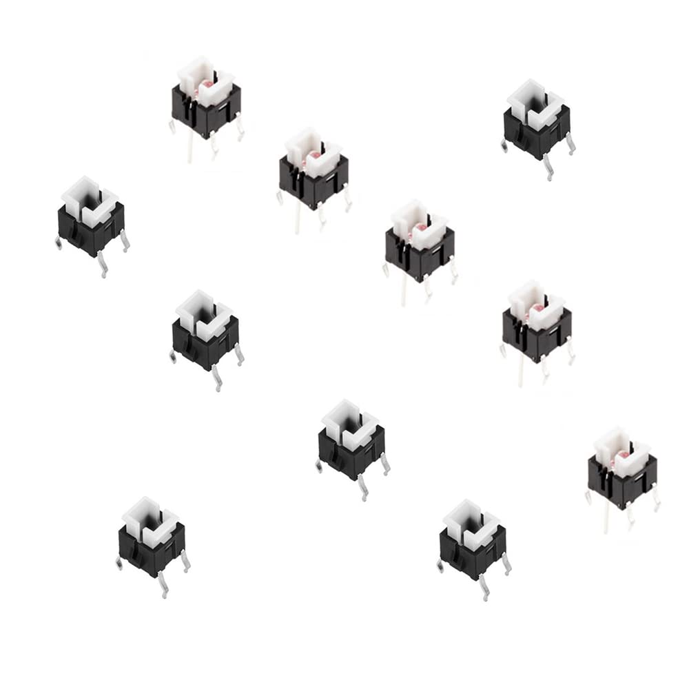 100Pcs 6x6mm Through Hole Micro Push Button Tactile Momentary Switch with LED Green Yellow Red White Blue Yellow-Green - (Color: Yellow Light)