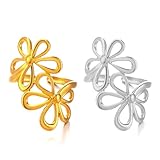 Ensemble double couleur : le colis comprend deux bagues en forme de fleur dans les tons or et argent, les deux couleurs classiques correspondent à différents styles quotidiens et aux besoins d'occasion pour divers effets de collocation.