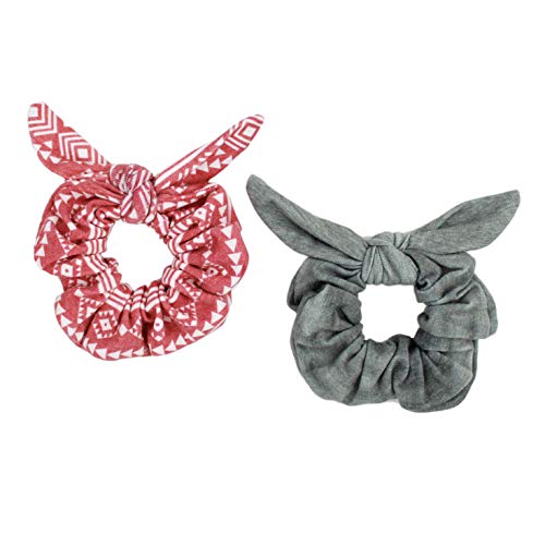 Maven Thread 2 Count Hair Scrunchies Elastic Hair Bands Scrunchy Hair Ties Accessories for Women or Girls Red Grey - AZTEC Set