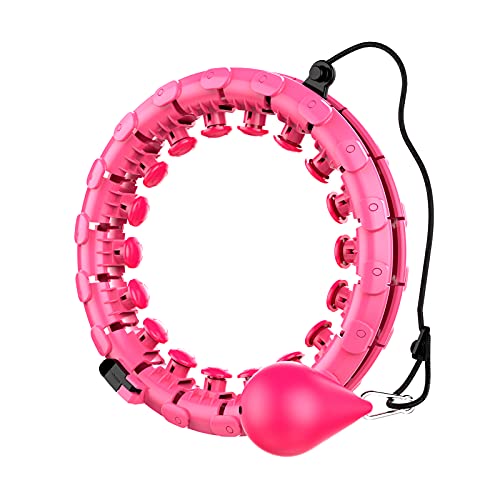 Weighted Hula Exercise Hoop Plus Size, Smart Hoola Hoops for Adults Weight Loss, 24 Sections Detachable Adjustable Women Weighted Hoola Hoops for Fitness (Pink)
