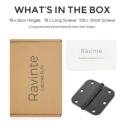 Ravinte 18 Pack Matte Black Door Hinges 3.5"x 3.5" Door Hardware Controls Rounded 5/8" Radius Corners Interior Door Hinges, Steel Bifold Residential Standard Black Hinges 3.5" for Interior Doors - Image 7