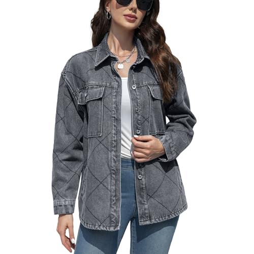 Women's Spring Denim Jacket-Lightweight Oversized Shacket with Soft Flannel Lining-Casual Everyday Wear