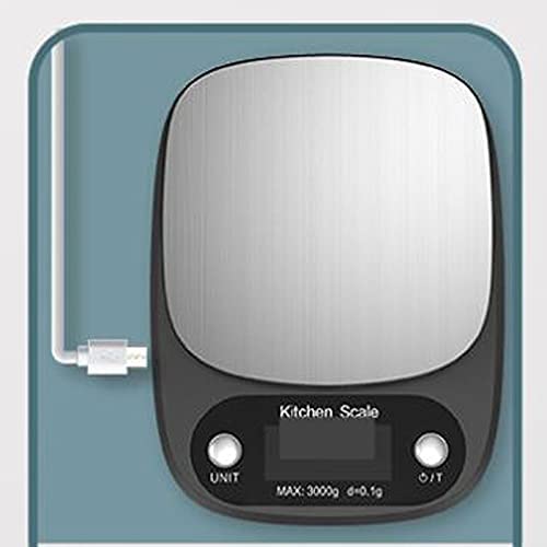 Báscula de cocina USB para alimentos, función de pantalla LCD retroiluminada, para pesar alimentos, tamaño: 21,5 x 15,5 cm, 1 báscula