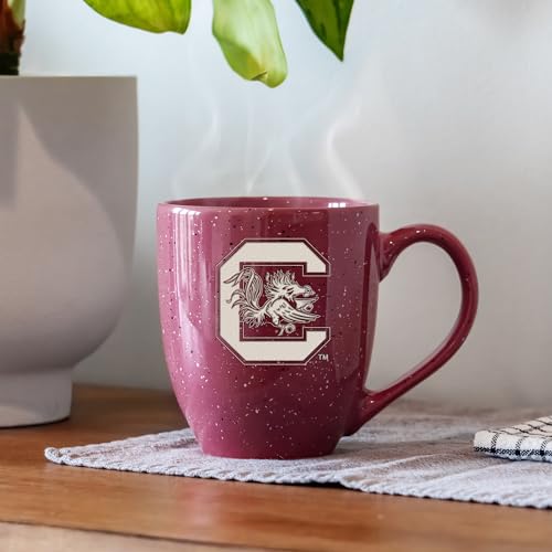 Image of Rico Industries NCAA South Carolina Gamecocks Maroon Personalized 16 oz Team Color Laser Engraved Speckled Ceramic Coffee Mug