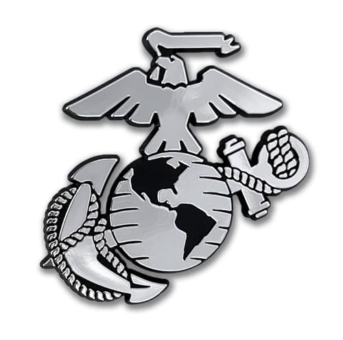 NJECT Officially Licensed US Marine Corps - Eagle Globe and Anchor Insignia Plastic Chrome Color Emblem for Cars Trucks and All Auto | Universal Fit at 3.3 x 3.2 | Weatherproof
