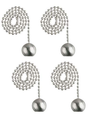 Ciata Ceiling Fan Pull Chain Extender, Ball Fan Pulls Decorative Chain in Brushed Nickel Finish with 12 inch Beaded Chain, Ceiling fan pull chain ornaments - 4 Pack