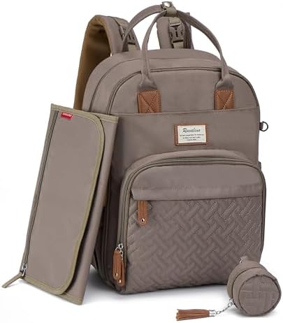 RUVALINO Wickeltaschen-Rucksack, multifunktionaler Reiserucksack, Umstands-Baby-Wickeltasche, wasserdicht, Khaki