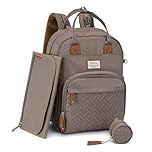 RUVALINO Baby Changing Bag Backpack, Neutral All-in-One Baby Bags for, Multifunction Large Travel Backpack with Portable Changing Pad, Stroller Straps, Pacifier Case and Insulated Pockets, Khaki