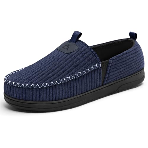 Image of ATHMILE Mens Slippers Moccasin Corduroy House Slippers Shoes Memory Foam