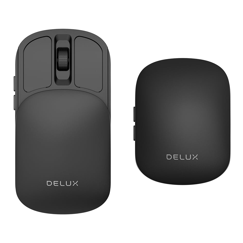 DELUX Wireless Bluetooth Travel Mouse, 2-in-1 Sliding Mouse, Foldable and Slim Mouse, Quiet Clicks, Dual Mode 2.4Ghz + BT5.2,Up to 4000DPI, Rechargeable Battery, for Windows/MacOS/Android (MF20 Black)