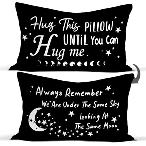 Hug Me Long Distance Moon Throw Pillow Covers, Valentine's Day Birthday Gifts for Girlfriend, Hug This Pillow Until You Hug Me Always Remember 12 x 20 Inch Pillowcase