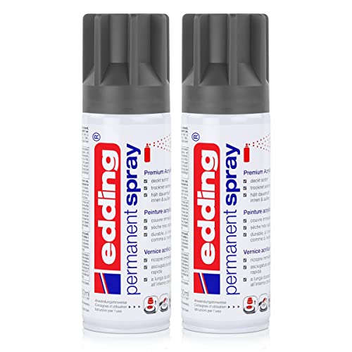 edding Permanent Spray Premium-Acryllack anthrazit 200ml seidenmatt Sprühlack deckt sofort, trocknet extrem schnell und hält dauerhaft innen & außen, für Glas, Metall, Holz uvm. (2er Pack)