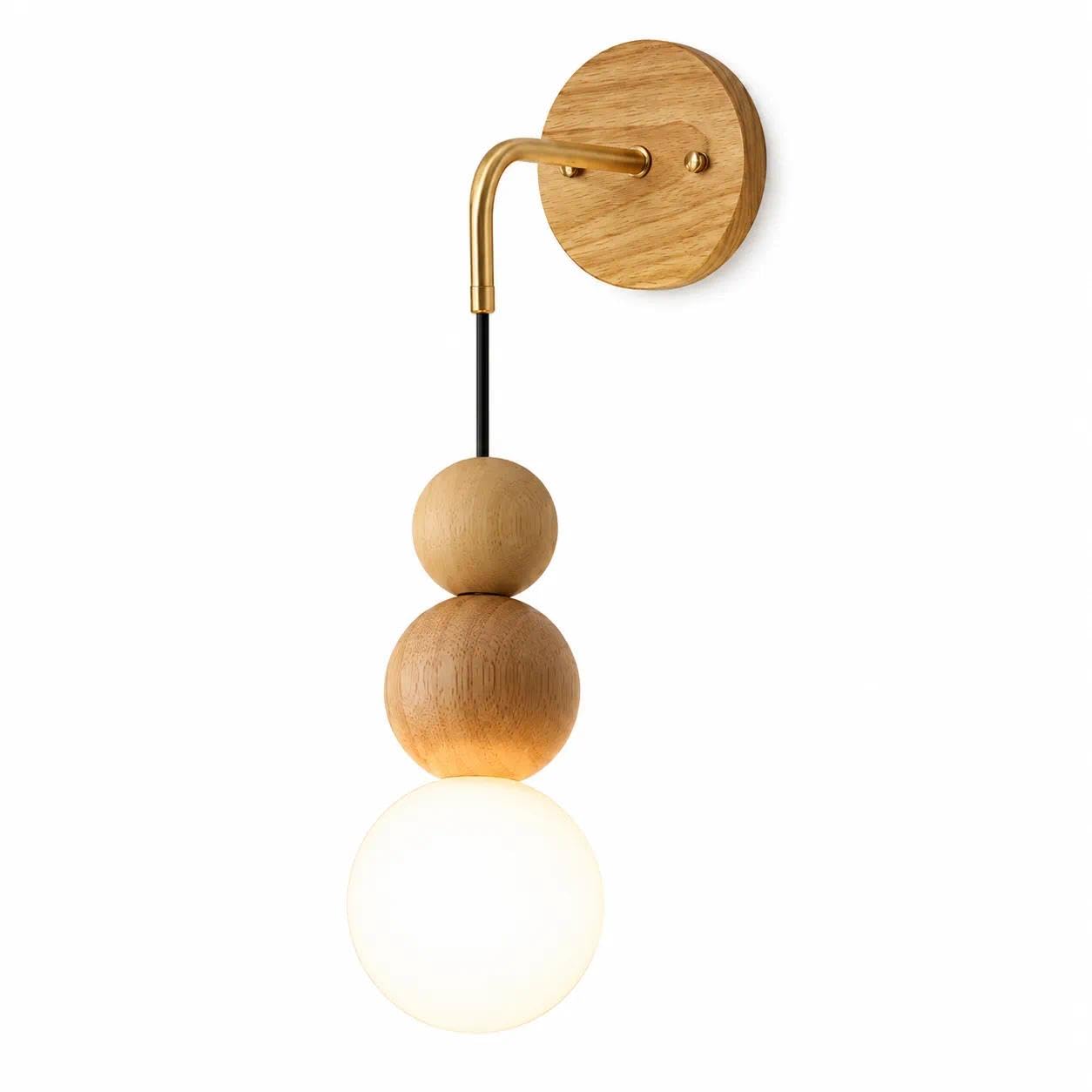 ITOSUI Mid Century Modern Sconce, Wood Glass Wall Lamp with White Globe Shade, Japanese Wabi Sabi Bedside Wall Light for Bedroom Vanity Living Room(Walnut Wood Color)
