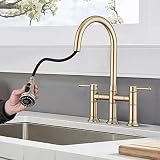 Dornberg Bridge Kitchen Faucet with Pull Down Sprayer, 3 Hole Kitchen Sink Faucet Spot Free Stainles