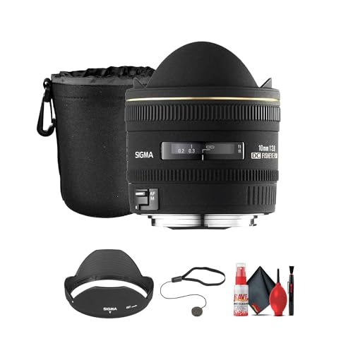 Sigma 10mm f-2.8 EX DC Fisheye Lens for Sigma Digital Camera (477-110) Bundle Including: Lens Pouch, Lens Hood, Cleaning Kit, Lens Cap Keeper