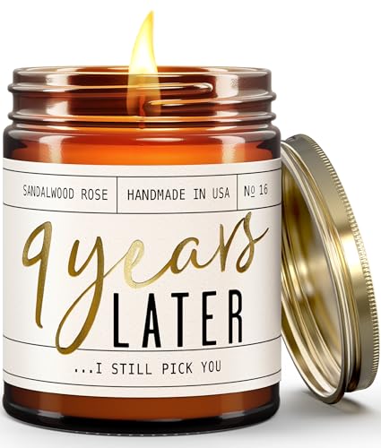 9 Year Anniversary Gifts for Her - '9 Year Later' Candle, w/Sandalwood Rose - infused w/Essential Oils I 9th Anniversary Gift I 9 Year Wedding Anniversary Gifts for Wife/Girlfriend I USA Made