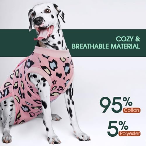 Image of Kuoser Dog Recovery Suit for Dogs After Surgery,Professional Surgical Onesie for Female Male Dogs Spay Neuter,Soft Dog Surgery Suit Bodysuit for Abdominal Wounds Skin Disease,Pink Leopard XL
