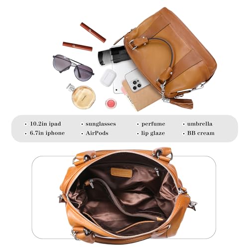 Image of HESHE Womens Genuine Leather Purse Satchel Tote Bags Ladies Real Leather Bags Crossbody Handbags