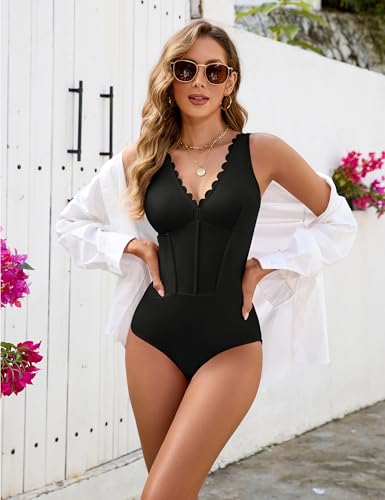 Blooming Jelly Womens One Piece Swimsuits Tummy Control Bathing Suit Slimming V Neck Full Coverage Swimwear4