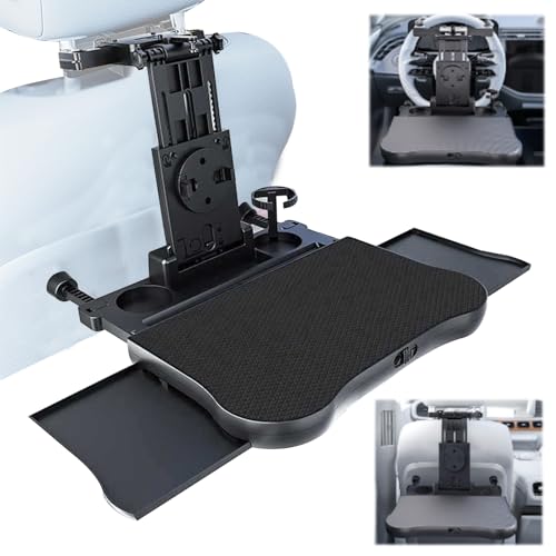 Car Steering Wheel Desk & Back Seat Headrest Table Travel Car Accessories, Height Adjustable for Food Drink and Writing Laptop Work.
