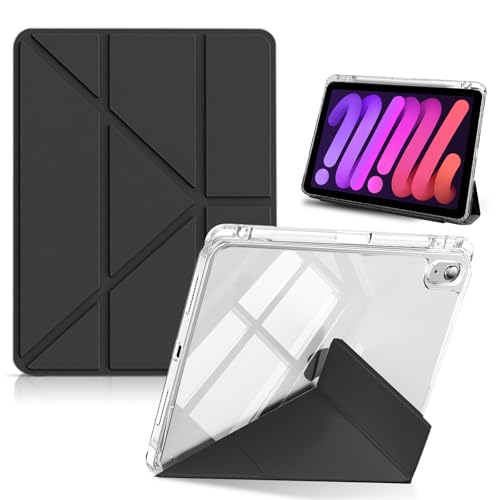 HinZann Funda para iPad Mini (A17 Pro) 2024 7 Generación/iPad Mini 6 Generación 2021 8,3 Pulgadas con Soporte, Cuero de PU + Funda Protección Transparente, Auto Reposo/Activación   Negro