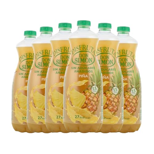 Pack 6× Zumo de Piña Don Simón Sin Azúcar Añadido – 1,5 L | 100% Zumo Natural | Bajo en Calorías | Rico en Vitamina C | Ideal para Desayunos y Refrescos Saludables