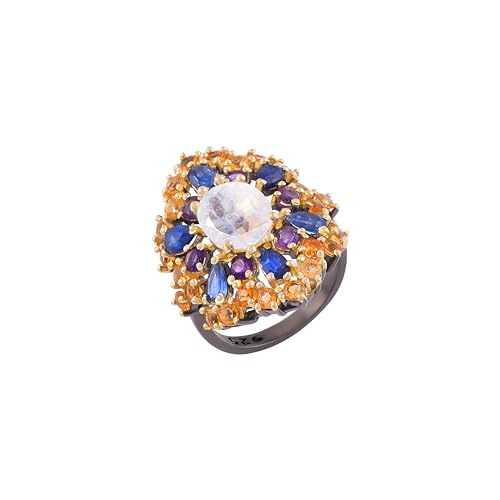 Bague argent 925 ajustable sans ternir avec pierres citrine améthyste