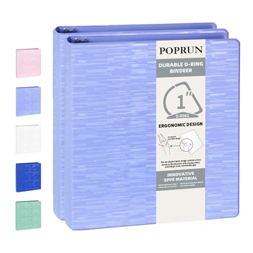 POPRUN 3 D Ring Binder 1 Inch, PVC-Free, Holds 225 Sheets of...